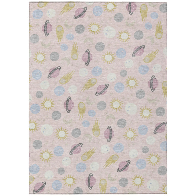 5' X 8' Pink And Ivory Geometric Washable Indoor Outdoor Area Rug Homeroots Outdoor