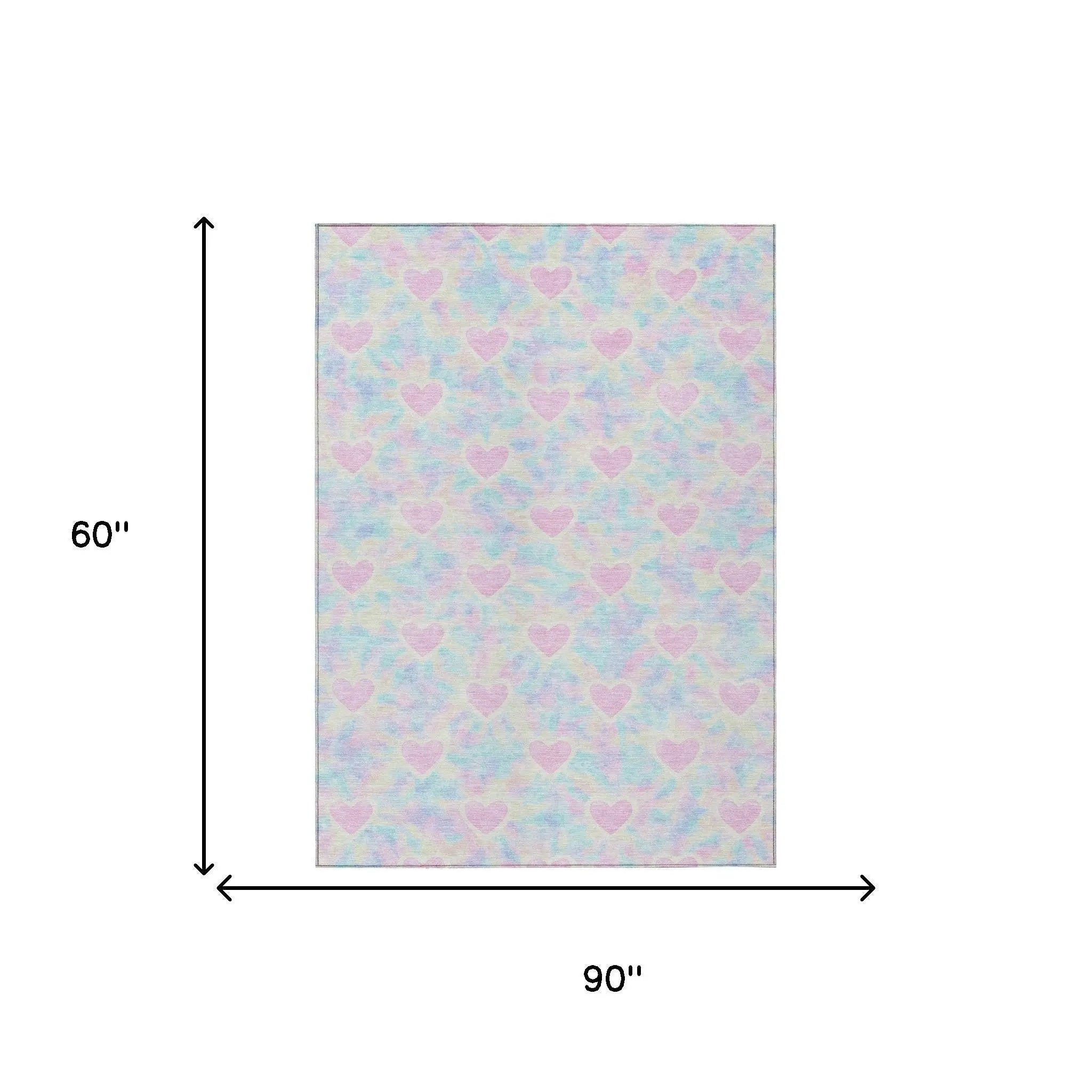 5' X 8' Pink And Ivory Geometric Washable Indoor Outdoor Area Rug Homeroots Outdoor