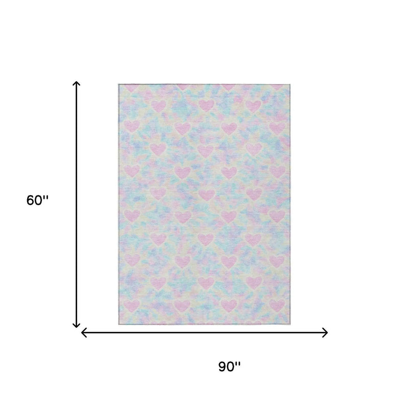 5' X 8' Pink And Ivory Geometric Washable Indoor Outdoor Area Rug Homeroots Outdoor