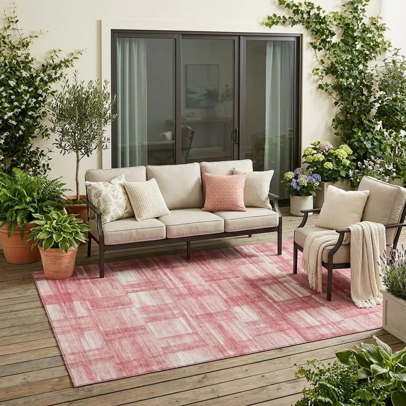 5' X 8' Pink And Ivory Striped Washable Indoor Outdoor Area Rug Homeroots Outdoor