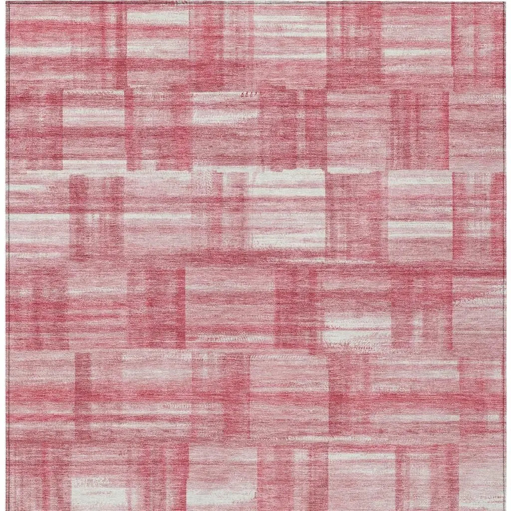 5' X 8' Pink And Ivory Striped Washable Indoor Outdoor Area Rug Homeroots Outdoor