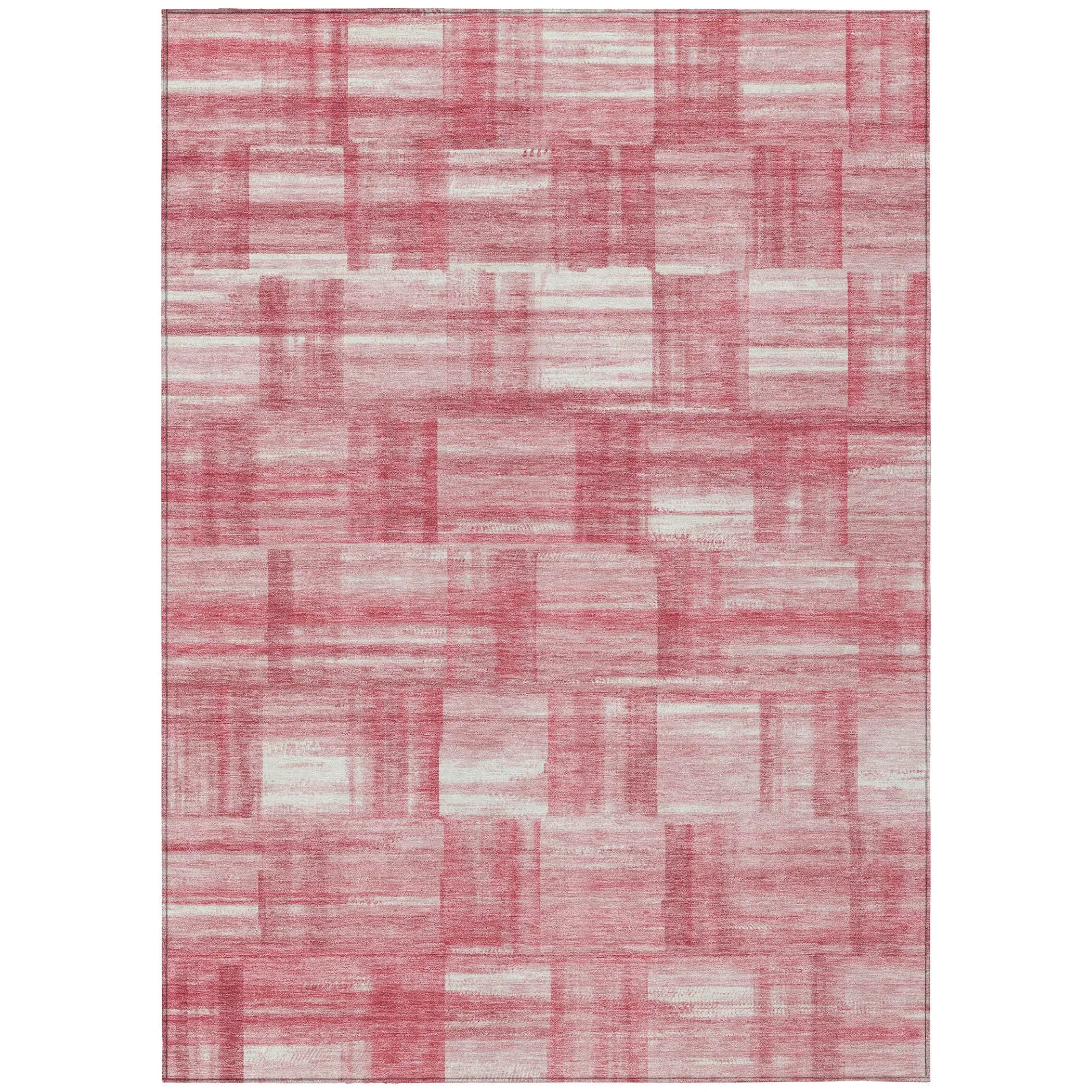 5' X 8' Pink And Ivory Striped Washable Indoor Outdoor Area Rug Homeroots Outdoor
