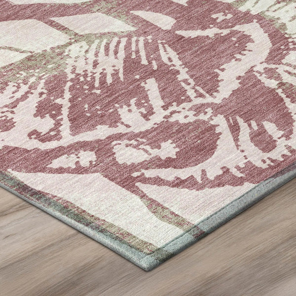 5' X 8' Pink And Linen Floral Washable Indoor Outdoor Area Rug Homeroots Outdoor