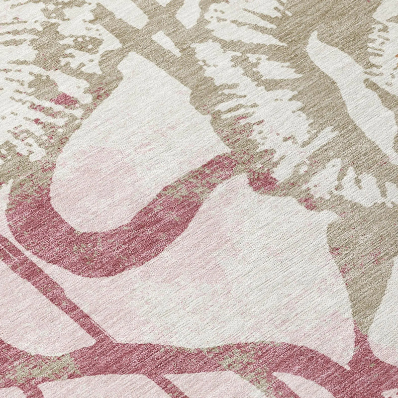 5' X 8' Pink And Linen Floral Washable Indoor Outdoor Area Rug Homeroots Outdoor