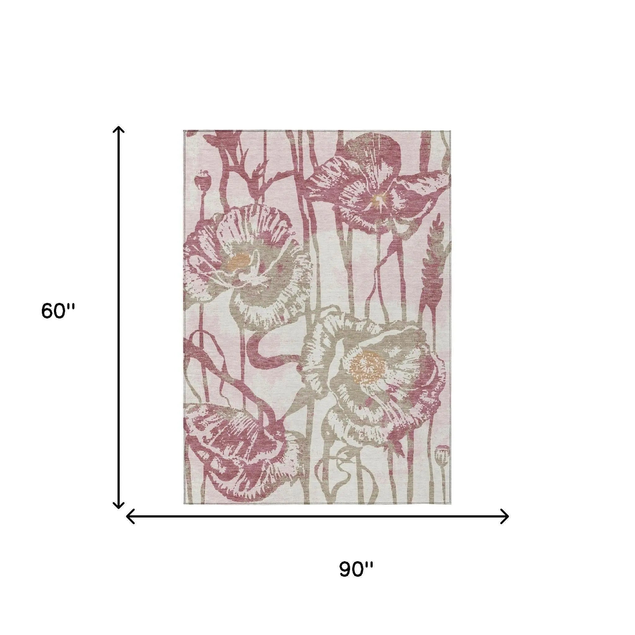 5' X 8' Pink And Linen Floral Washable Indoor Outdoor Area Rug Homeroots Outdoor