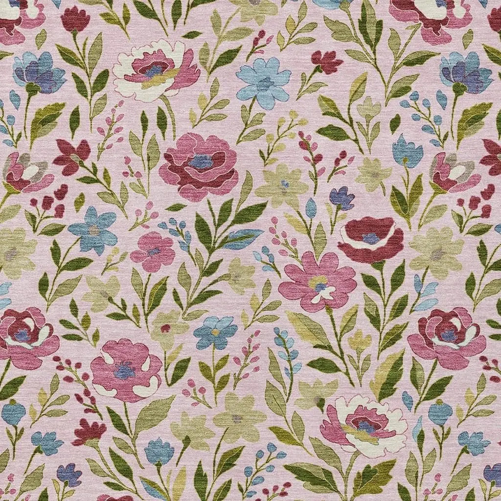 5' X 8' Pink And Linen Floral Washable Indoor Outdoor Area Rug Homeroots Outdoor