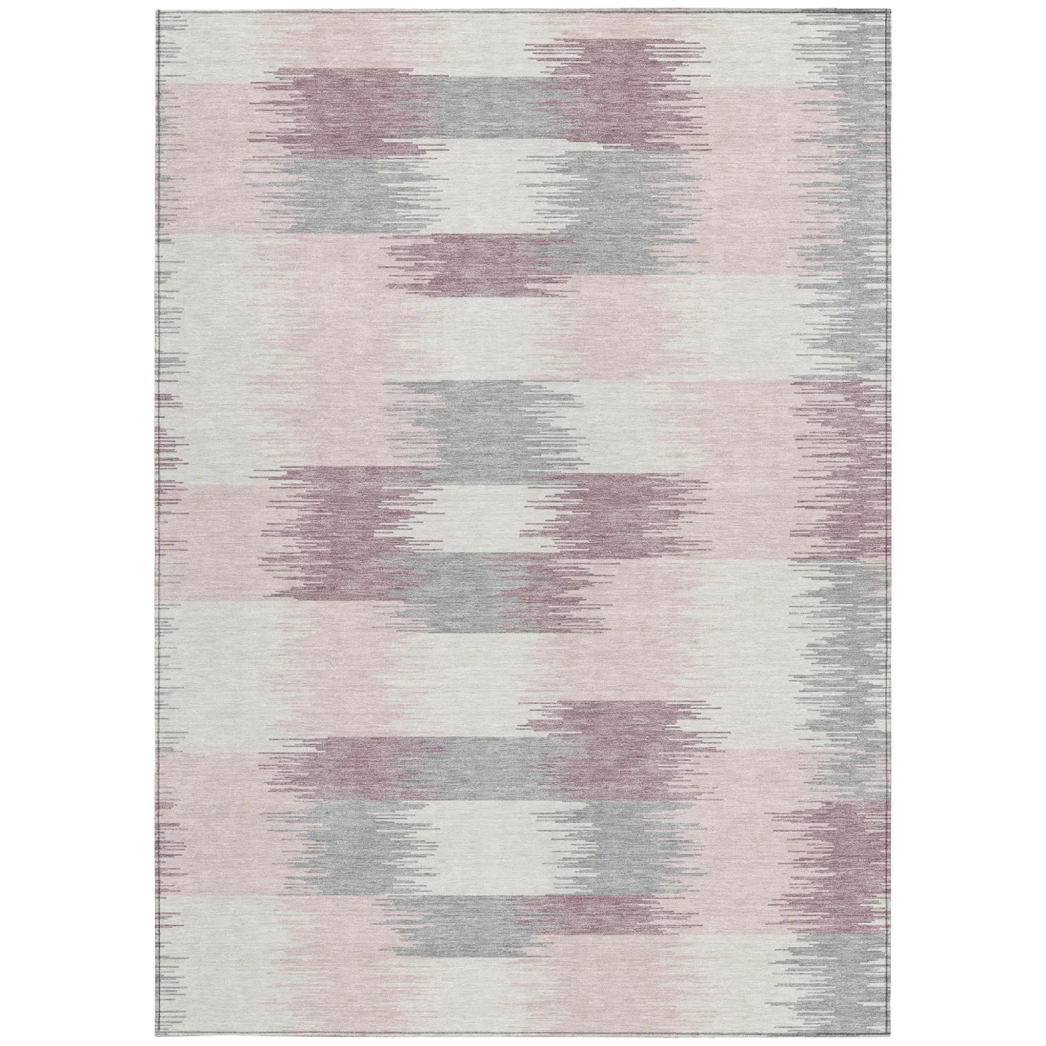 5' X 8' Pink And Linen Geometric Washable Indoor Outdoor Area Rug Homeroots Outdoor