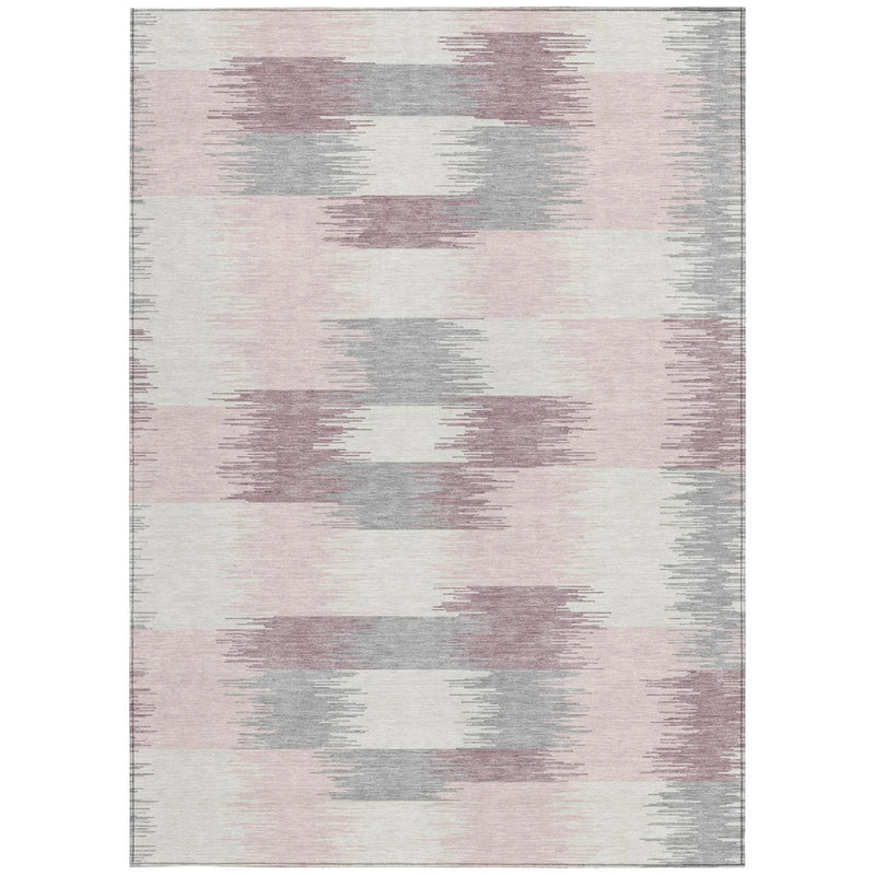5' X 8' Pink And Linen Geometric Washable Indoor Outdoor Area Rug Homeroots Outdoor