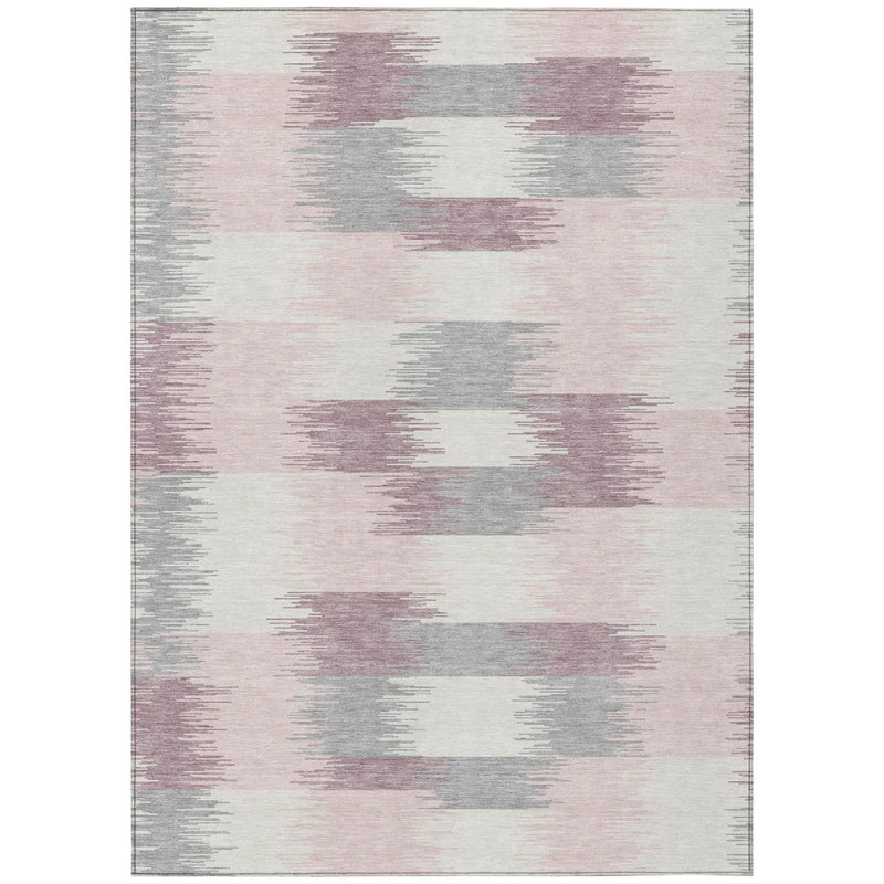 5' X 8' Pink And Linen Geometric Washable Indoor Outdoor Area Rug Homeroots Outdoor