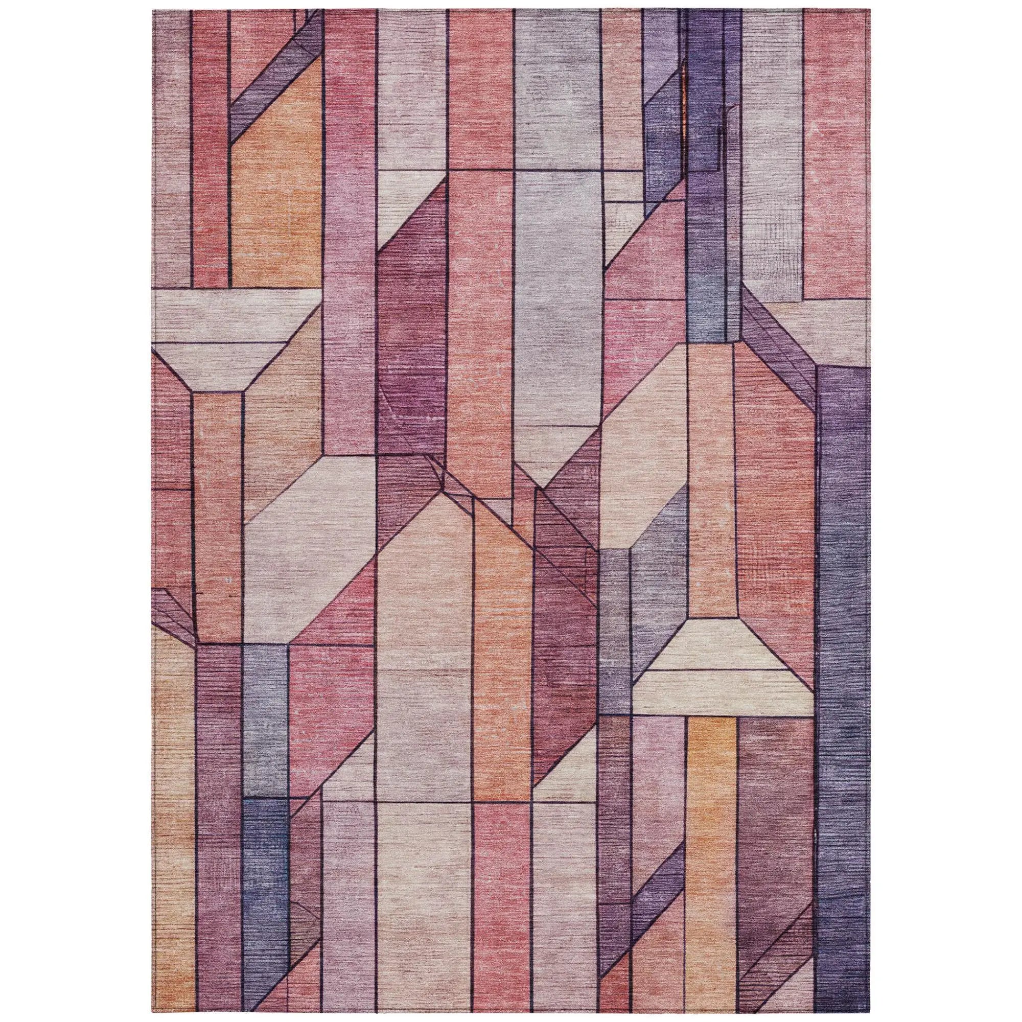 5' X 8' Pink And Mauve Geometric Washable Indoor Outdoor Area Rug Homeroots Outdoor