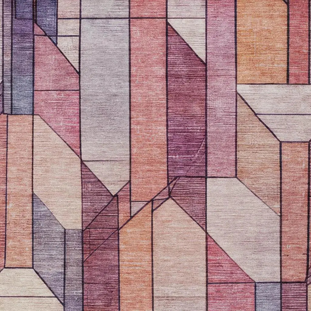 5' X 8' Pink And Mauve Geometric Washable Indoor Outdoor Area Rug Homeroots Outdoor