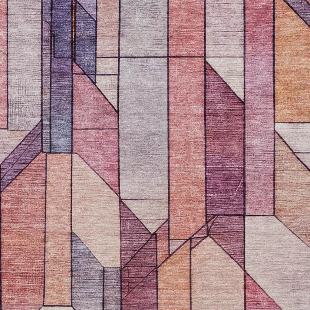 5' X 8' Pink And Mauve Geometric Washable Indoor Outdoor Area Rug Homeroots Outdoor