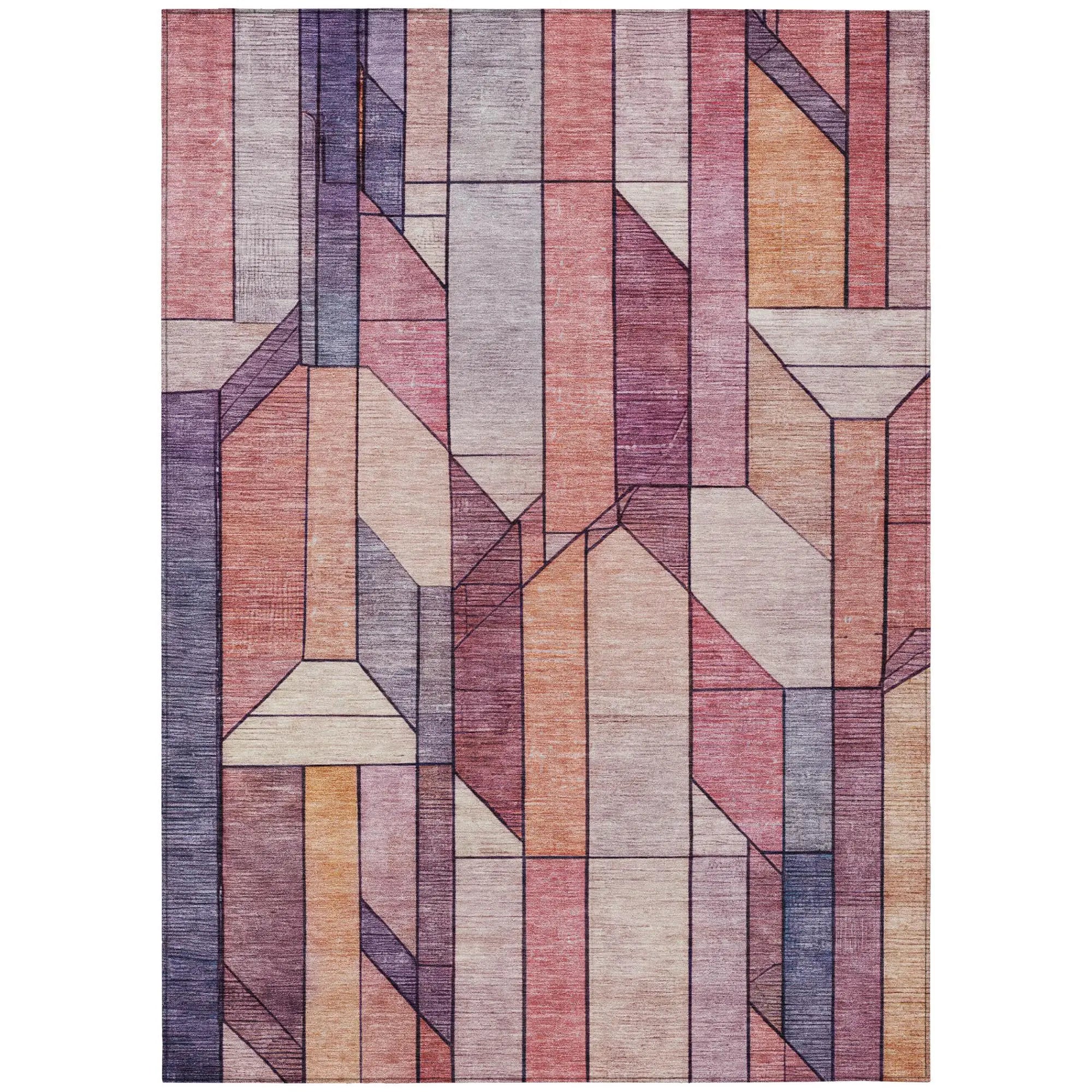5' X 8' Pink And Mauve Geometric Washable Indoor Outdoor Area Rug Homeroots Outdoor