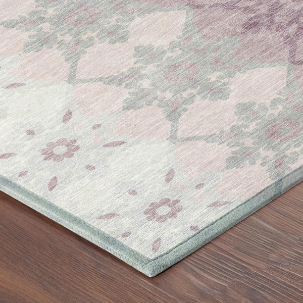 5' X 8' Pink And Pearl Floral Medallion Washable Indoor Outdoor Area Rug Homeroots Outdoor