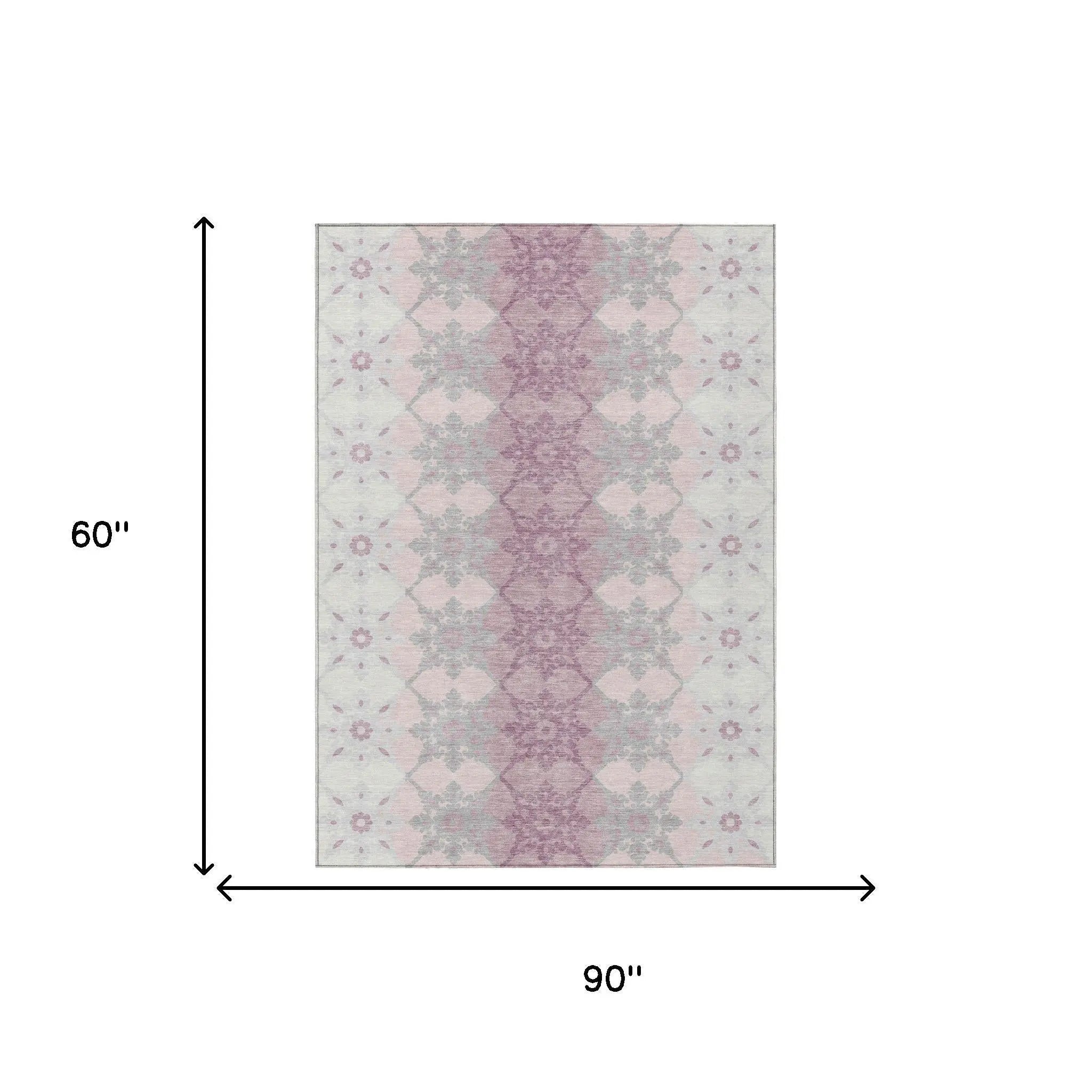 5' X 8' Pink And Pearl Floral Medallion Washable Indoor Outdoor Area Rug Homeroots Outdoor