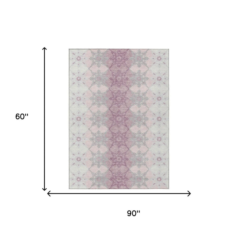5' X 8' Pink And Pearl Floral Medallion Washable Indoor Outdoor Area Rug Homeroots Outdoor