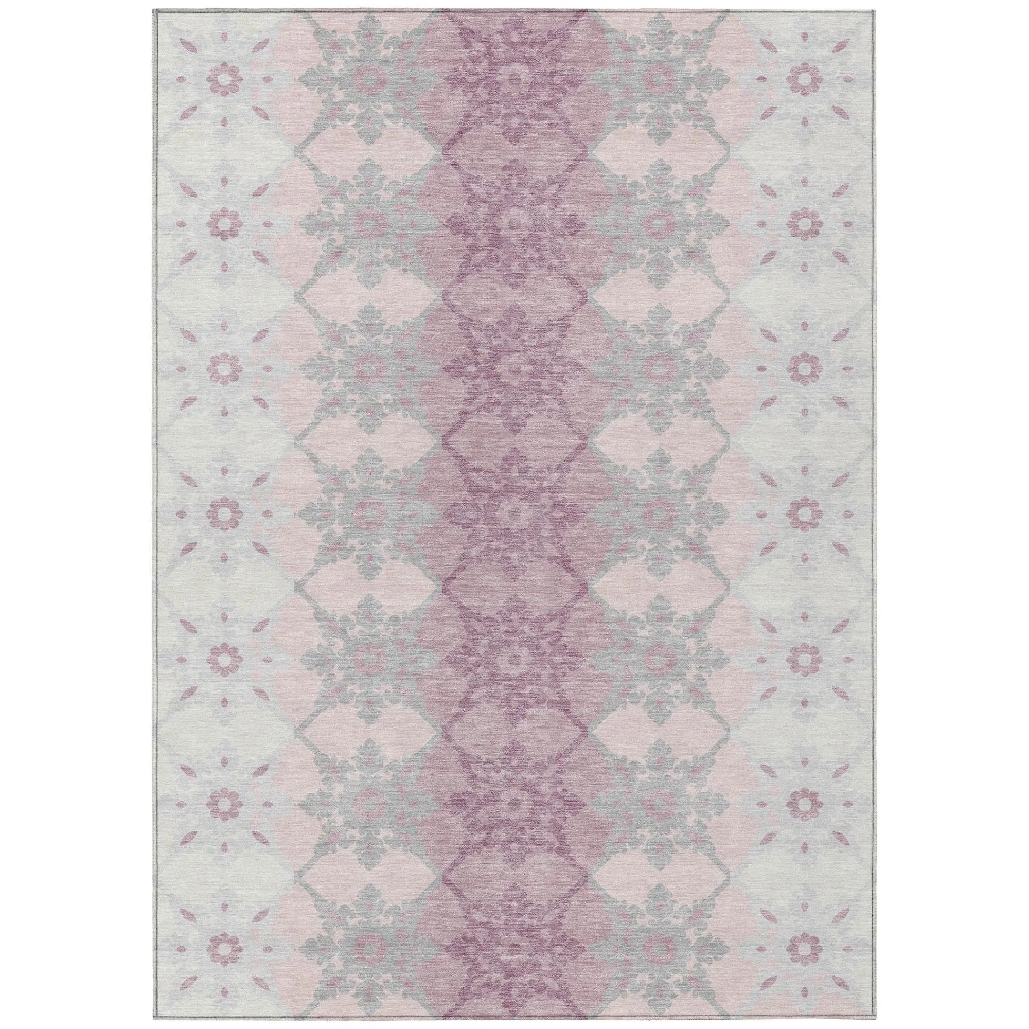 5' X 8' Pink And Pearl Floral Medallion Washable Indoor Outdoor Area Rug Homeroots Outdoor
