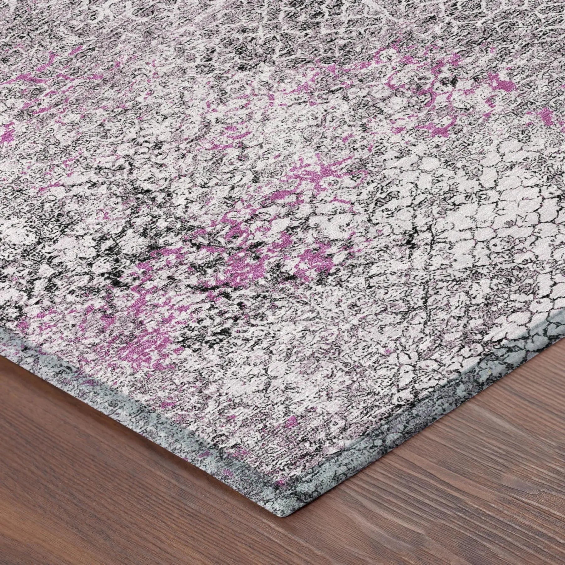 5' X 8' Pink And Pewter Abstract Washable Indoor Outdoor Area Rug Homeroots Outdoor