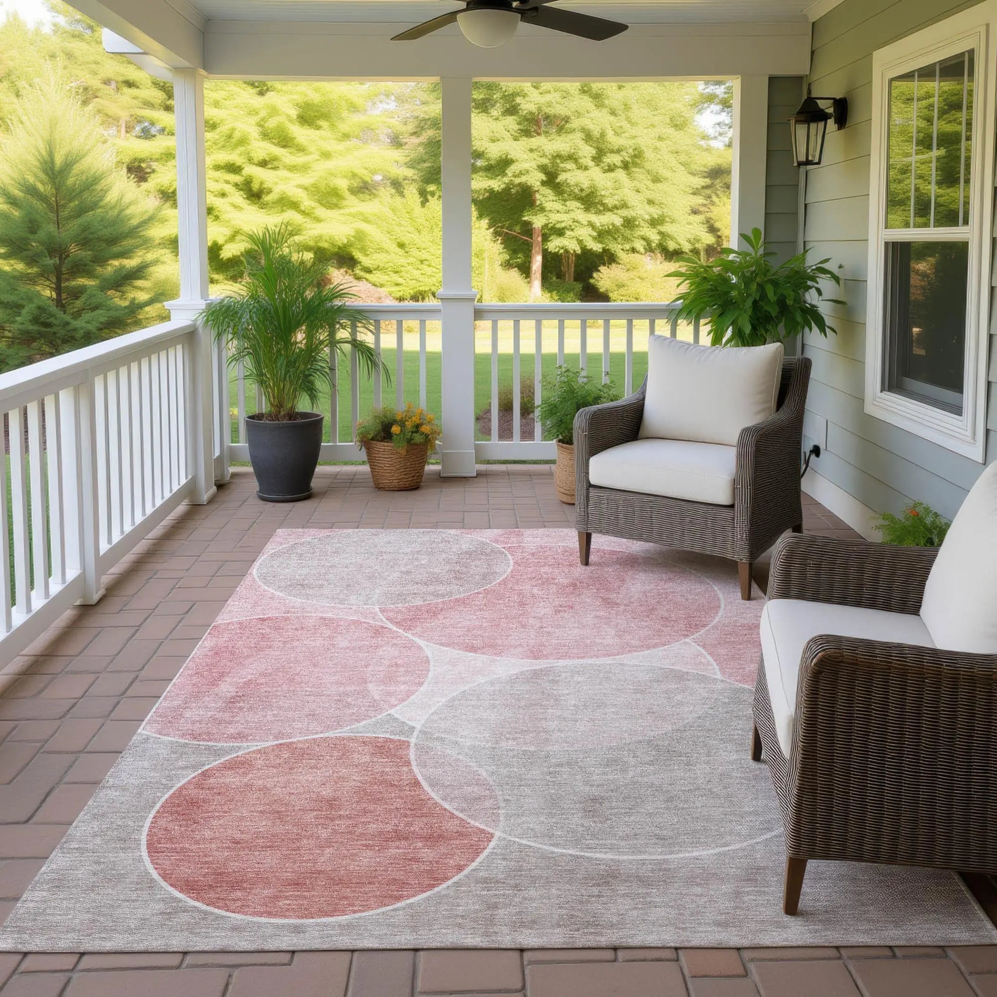 5' X 8' Pink And Pewter Geometric Washable Indoor Outdoor Area Rug Homeroots Outdoor