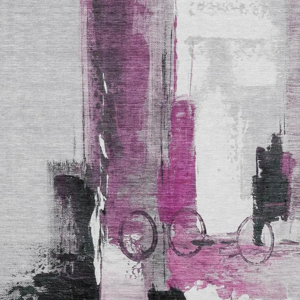 5' X 8' Pink And Silver Abstract Washable Indoor Outdoor Area Rug Homeroots Outdoor