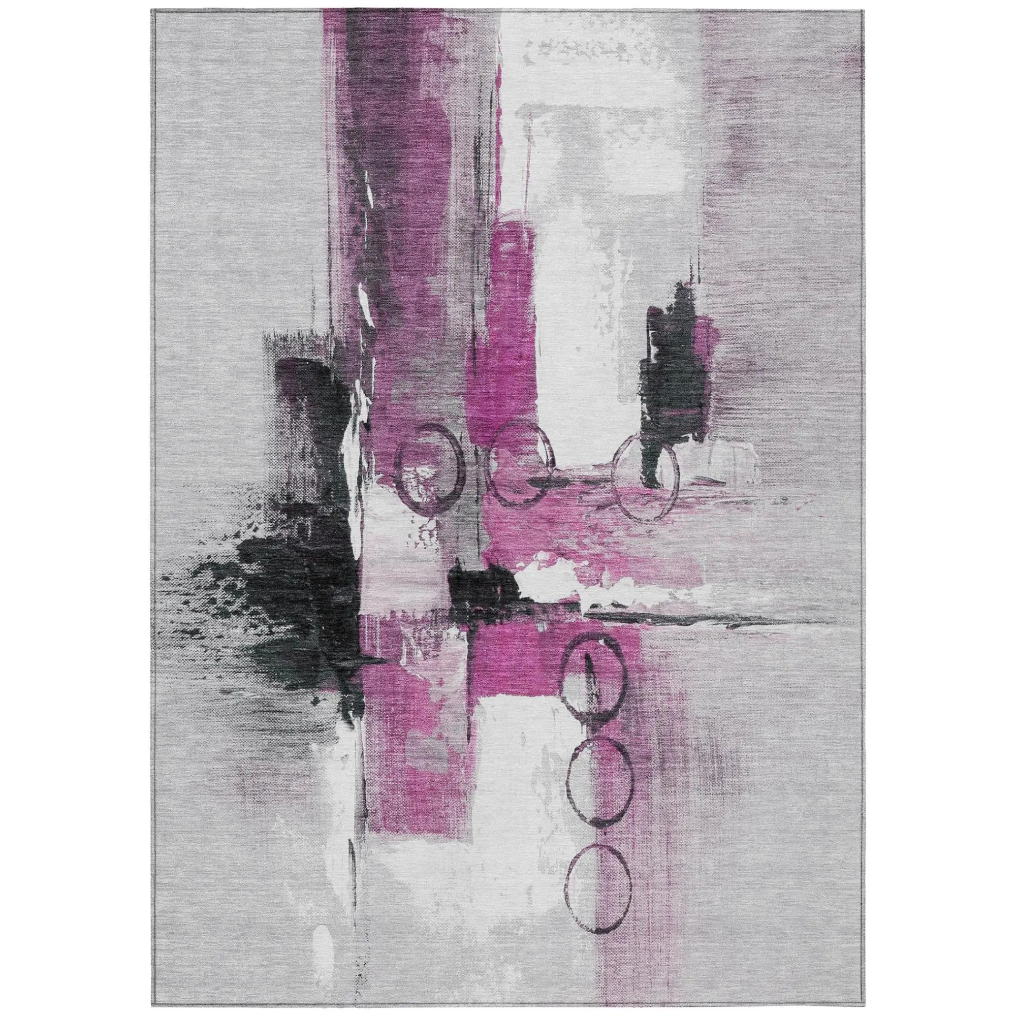 5' X 8' Pink And Silver Abstract Washable Indoor Outdoor Area Rug Homeroots Outdoor