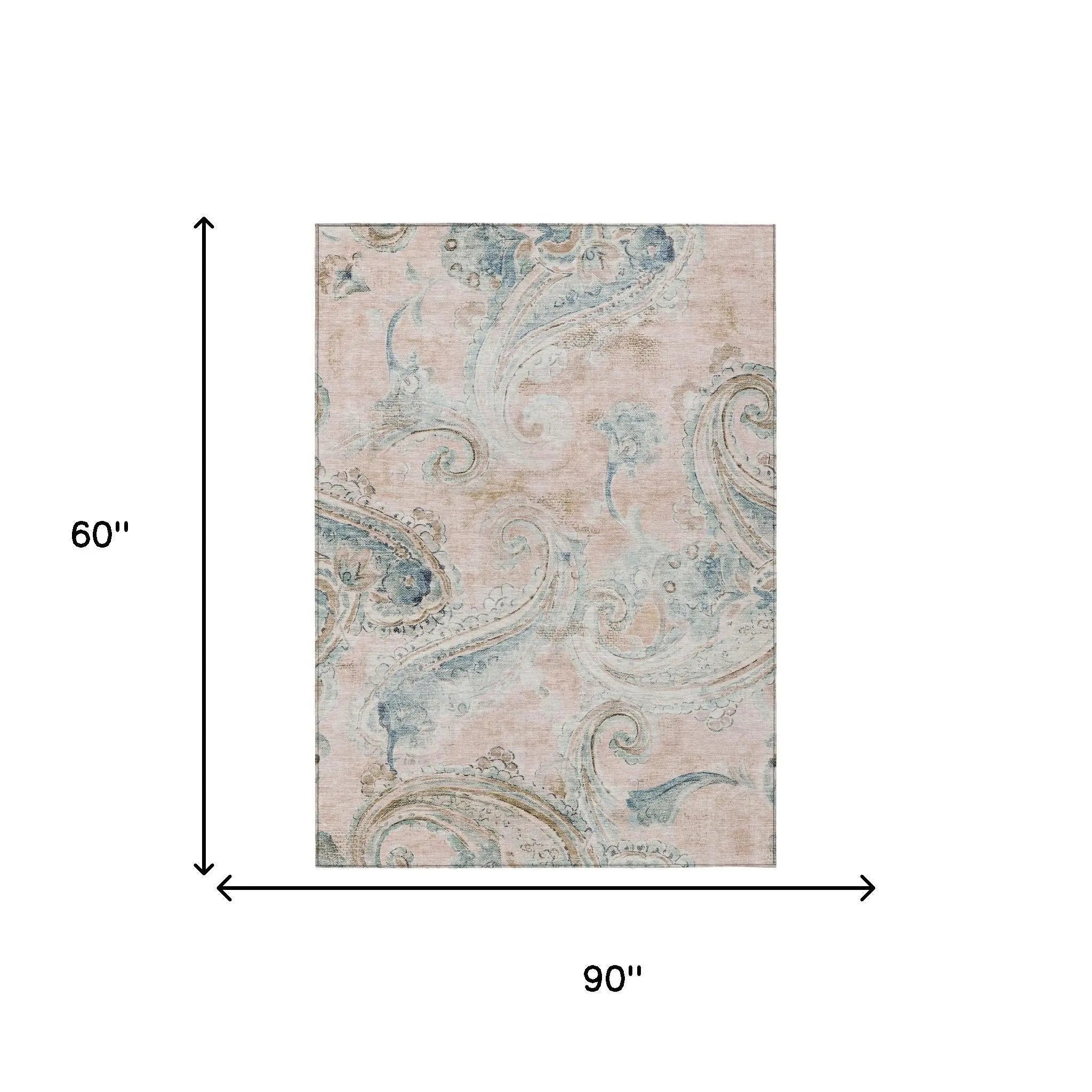 5' X 8' Pink And Silver Paisley Washable Indoor Outdoor Area Rug Homeroots Outdoor