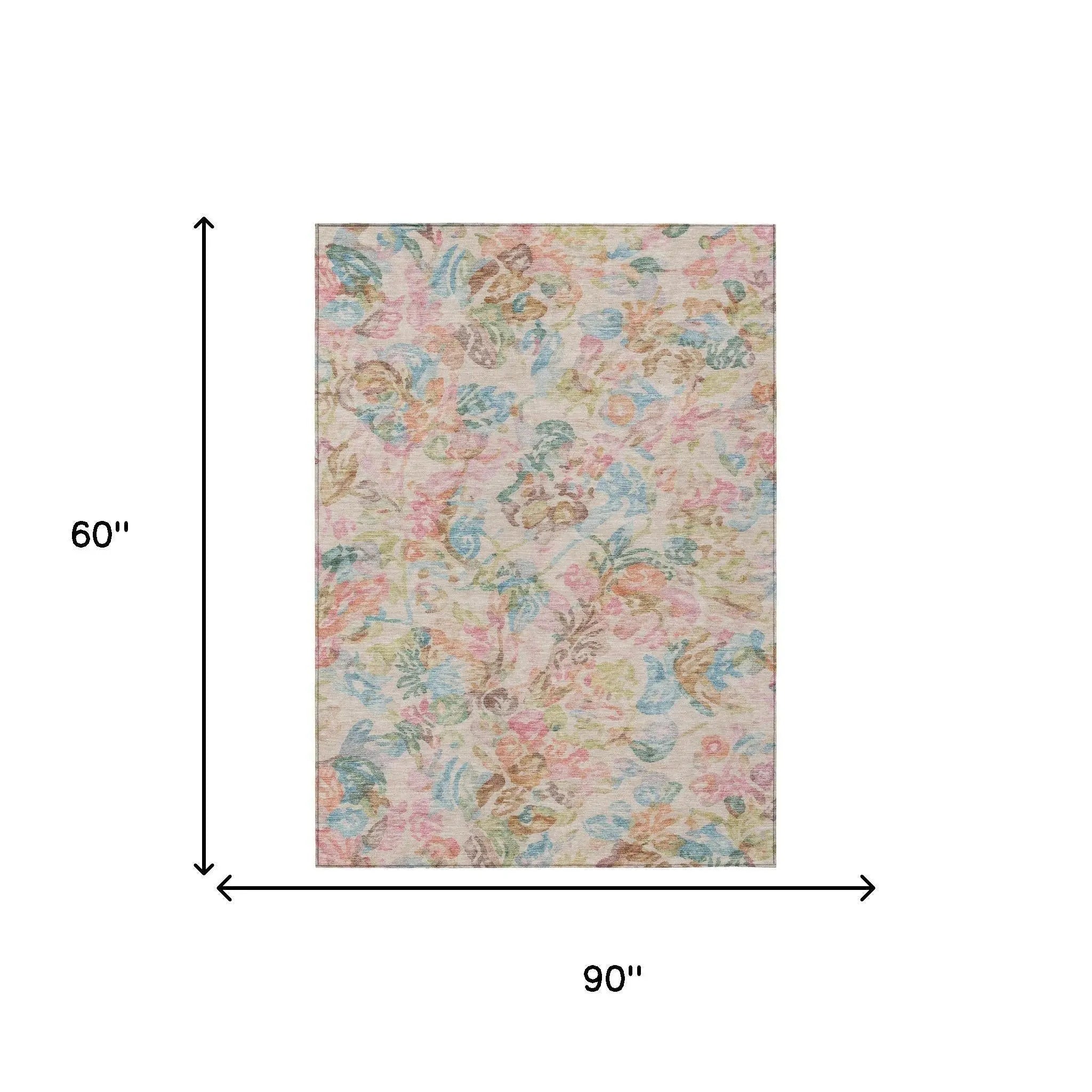 5' X 8' Pink And Tan Floral Washable Indoor Outdoor Area Rug Homeroots Outdoor