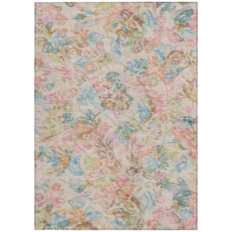 5' X 8' Pink And Tan Floral Washable Indoor Outdoor Area Rug Homeroots Outdoor