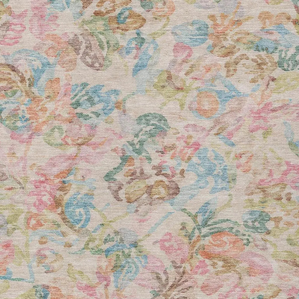 5' X 8' Pink And Tan Floral Washable Indoor Outdoor Area Rug Homeroots Outdoor