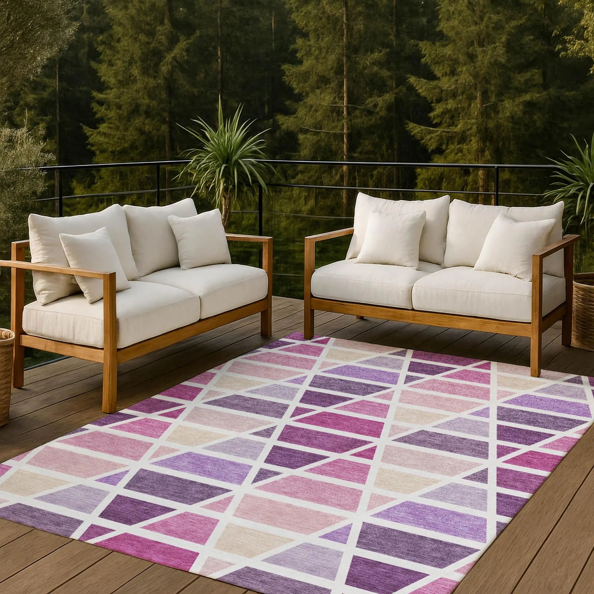 5' X 8' Pink And White Geometric Washable Indoor Outdoor Area Rug Homeroots Outdoor