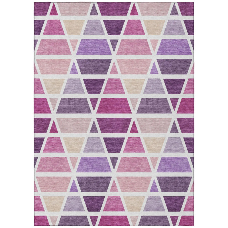 5' X 8' Pink And White Geometric Washable Indoor Outdoor Area Rug Homeroots Outdoor