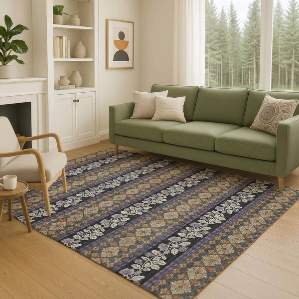 5' X 8' Plum And Copper Striped Washable Indoor Outdoor Area Rug Homeroots Outdoor