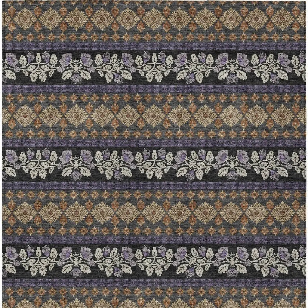 5' X 8' Plum And Copper Striped Washable Indoor Outdoor Area Rug Homeroots Outdoor