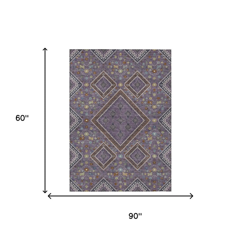 5' X 8' Plum And Eggplant Medallion Washable Indoor Outdoor Area Rug Homeroots Outdoor