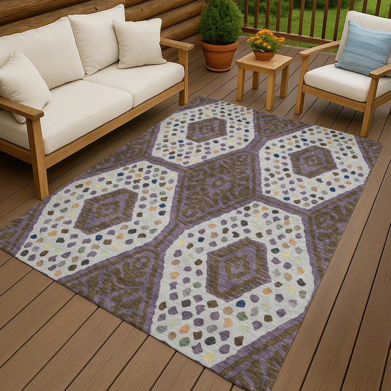 5' X 8' Plum And Eggplant Tribal Washable Indoor Outdoor Area Rug Homeroots Outdoor