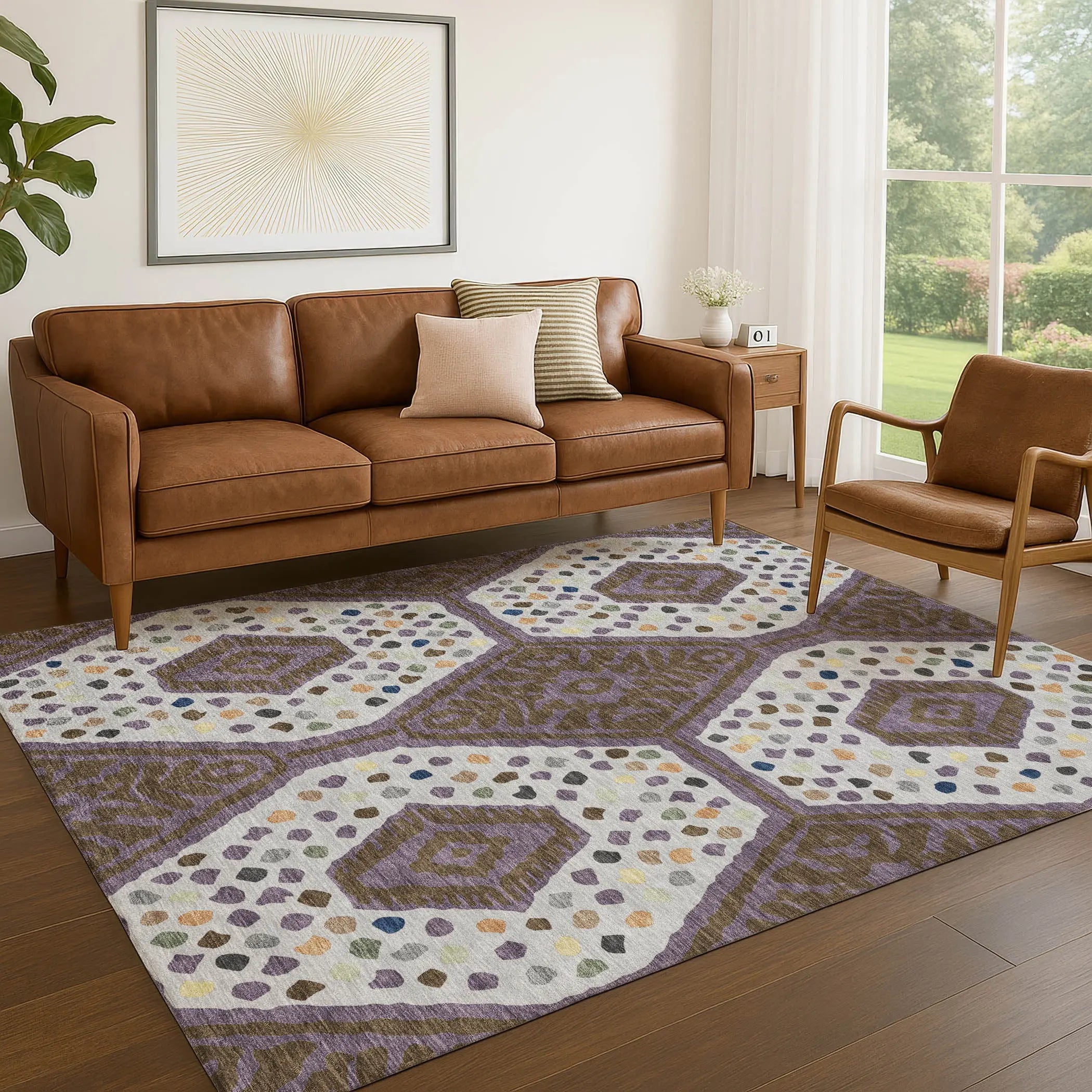5' X 8' Plum And Eggplant Tribal Washable Indoor Outdoor Area Rug Homeroots Outdoor
