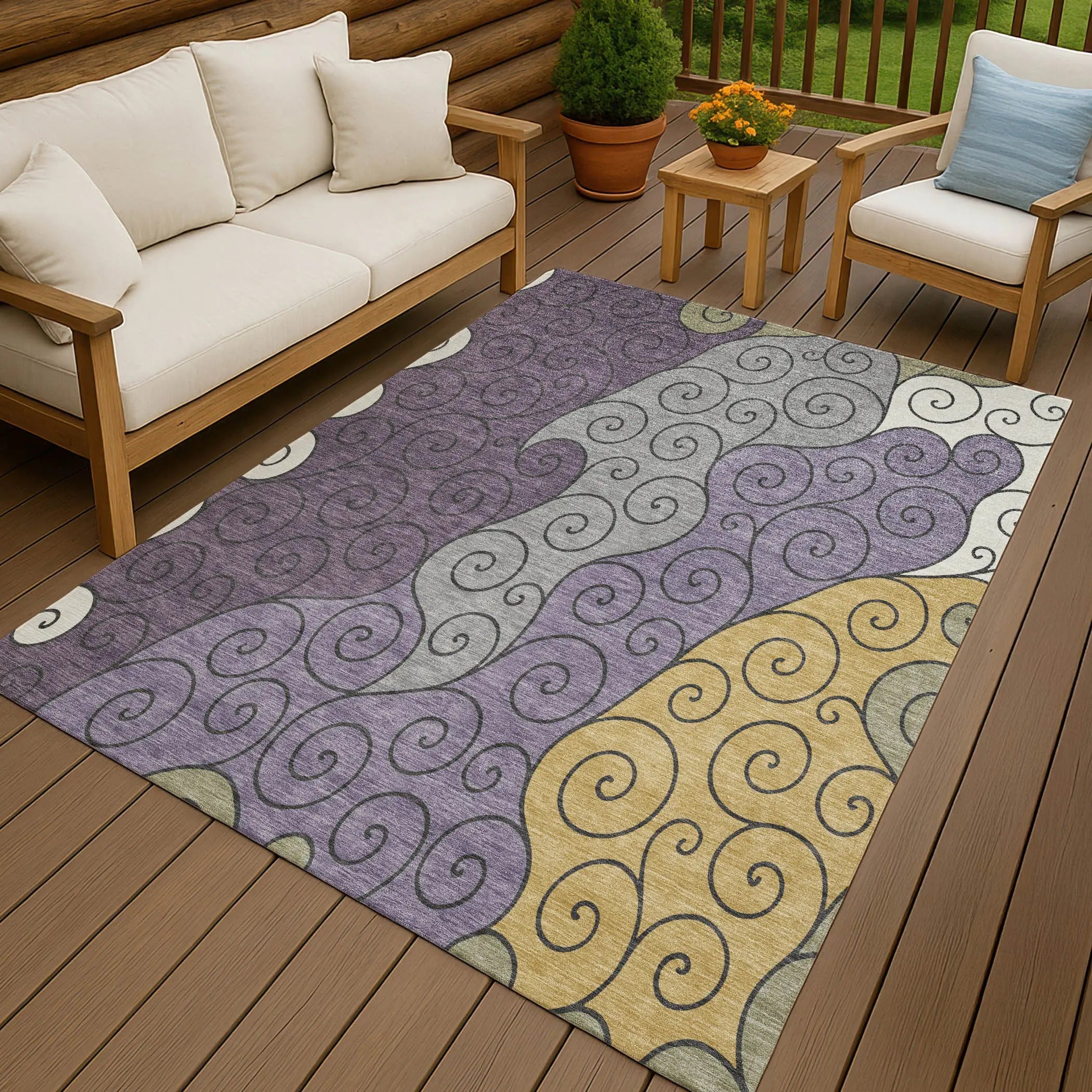 5' X 8' Plum And Gray Abstract Washable Indoor Outdoor Area Rug Homeroots Outdoor