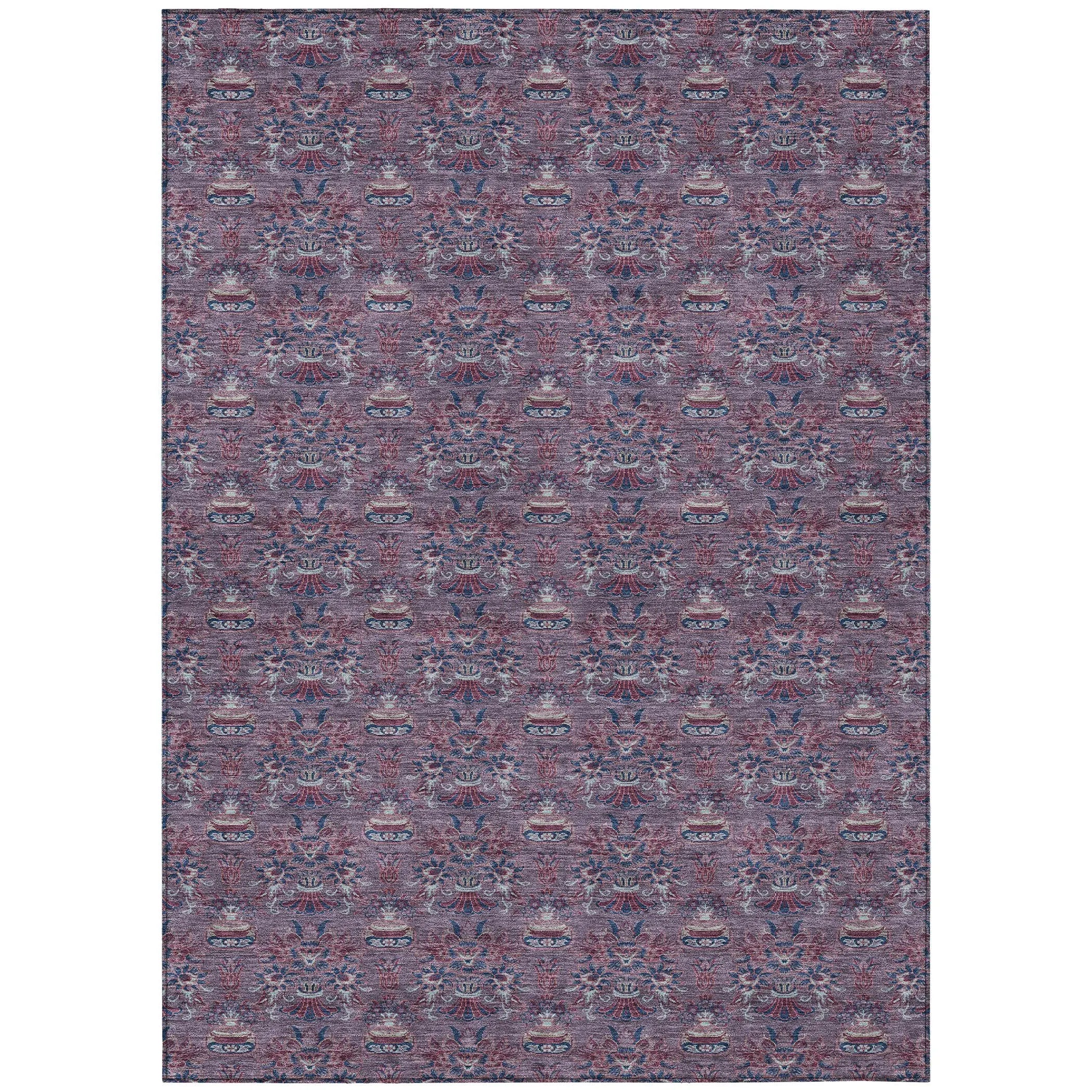 5' X 8' Plum And Gray Floral Washable Indoor Outdoor Area Rug Homeroots Outdoor