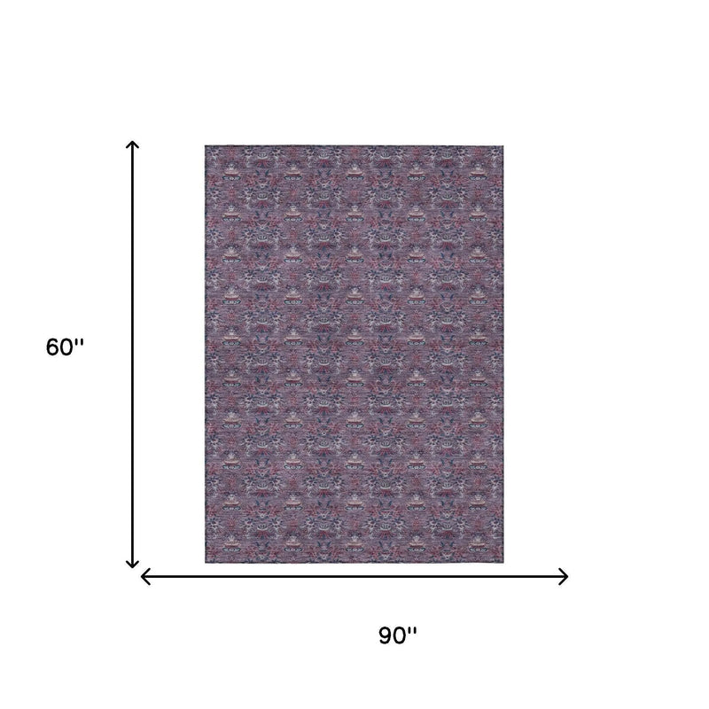 5' X 8' Plum And Gray Floral Washable Indoor Outdoor Area Rug Homeroots Outdoor