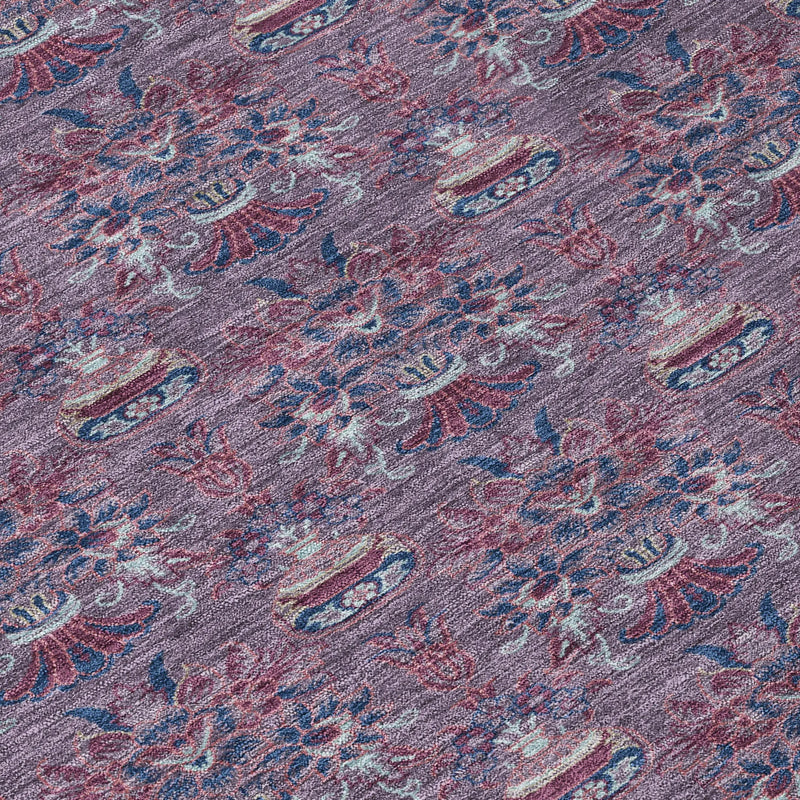 5' X 8' Plum And Gray Floral Washable Indoor Outdoor Area Rug Homeroots Outdoor