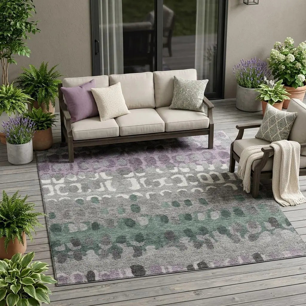 5' X 8' Plum And Gray Geometric Washable Indoor Outdoor Area Rug Homeroots Outdoor