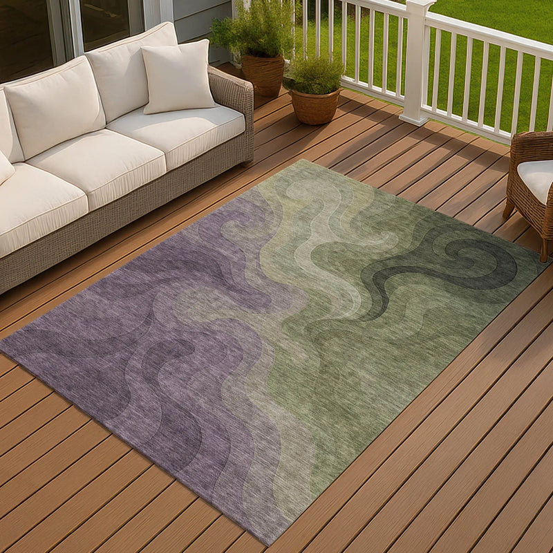 5' X 8' Plum And Green Abstract Washable Indoor Outdoor Area Rug Homeroots Outdoor
