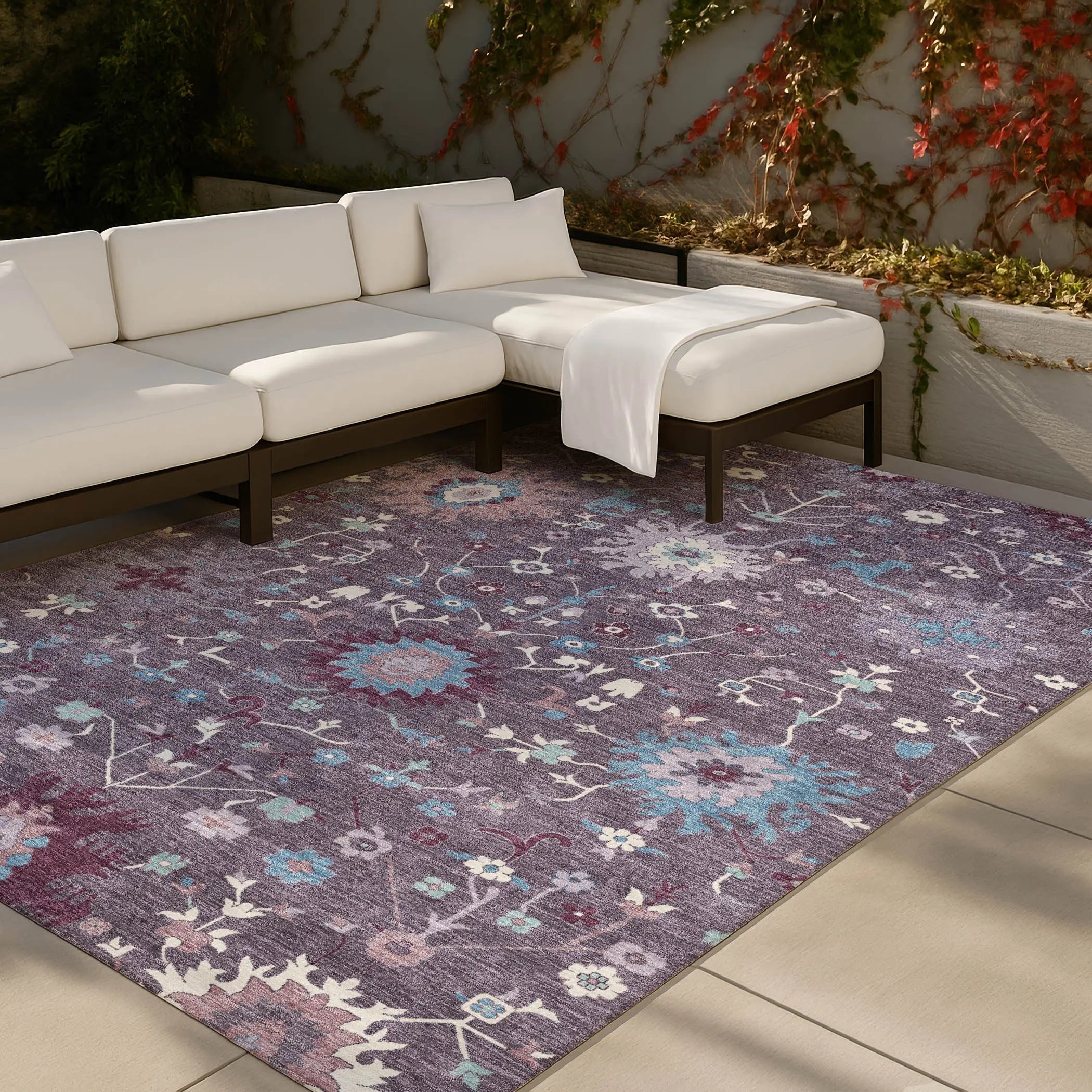 5' X 8' Plum And Lavender Faux Bois Washable Indoor Outdoor Area Rug Homeroots Outdoor