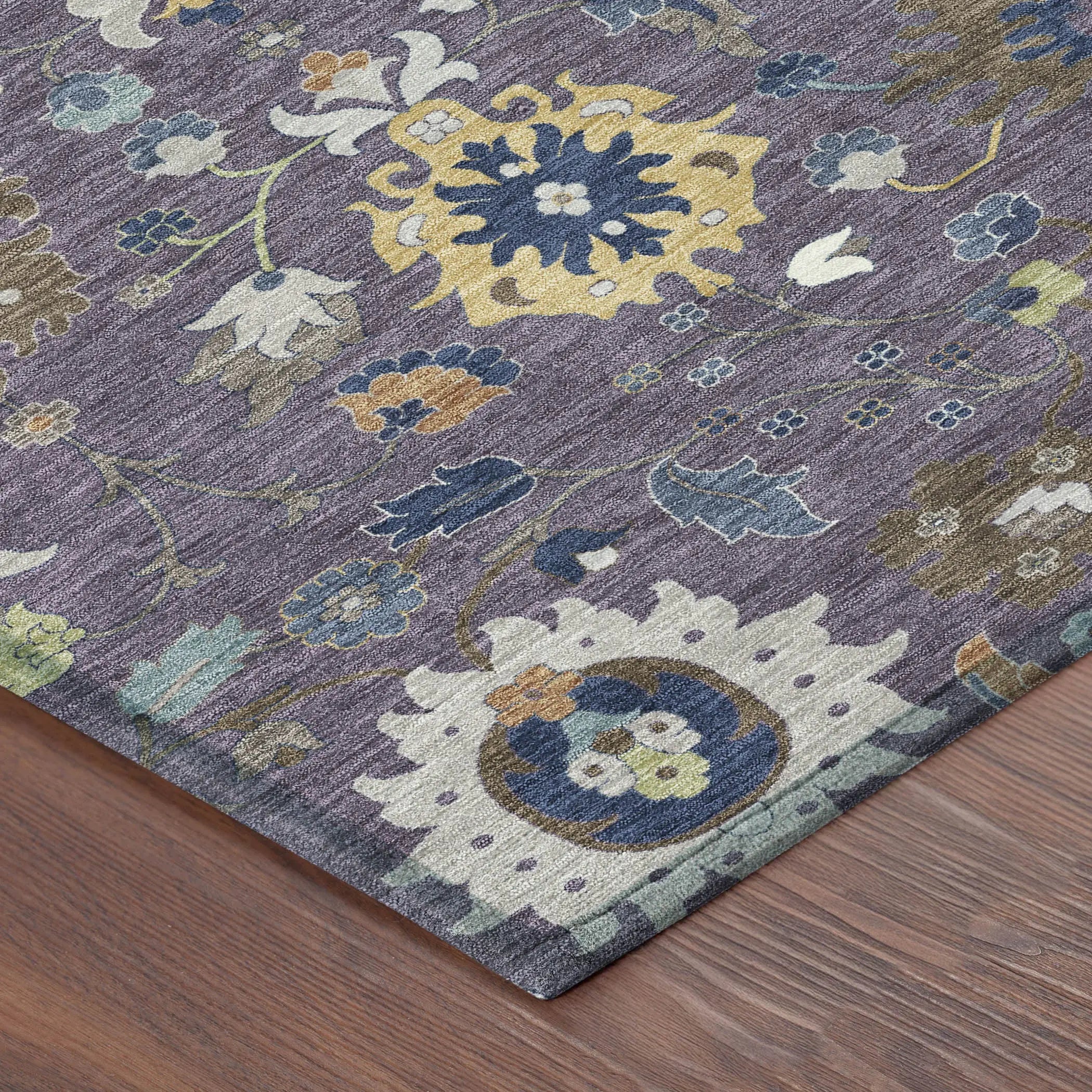 5' X 8' Plum And Navy Blue Floral Medallion Washable Indoor Outdoor Area Rug Homeroots Outdoor