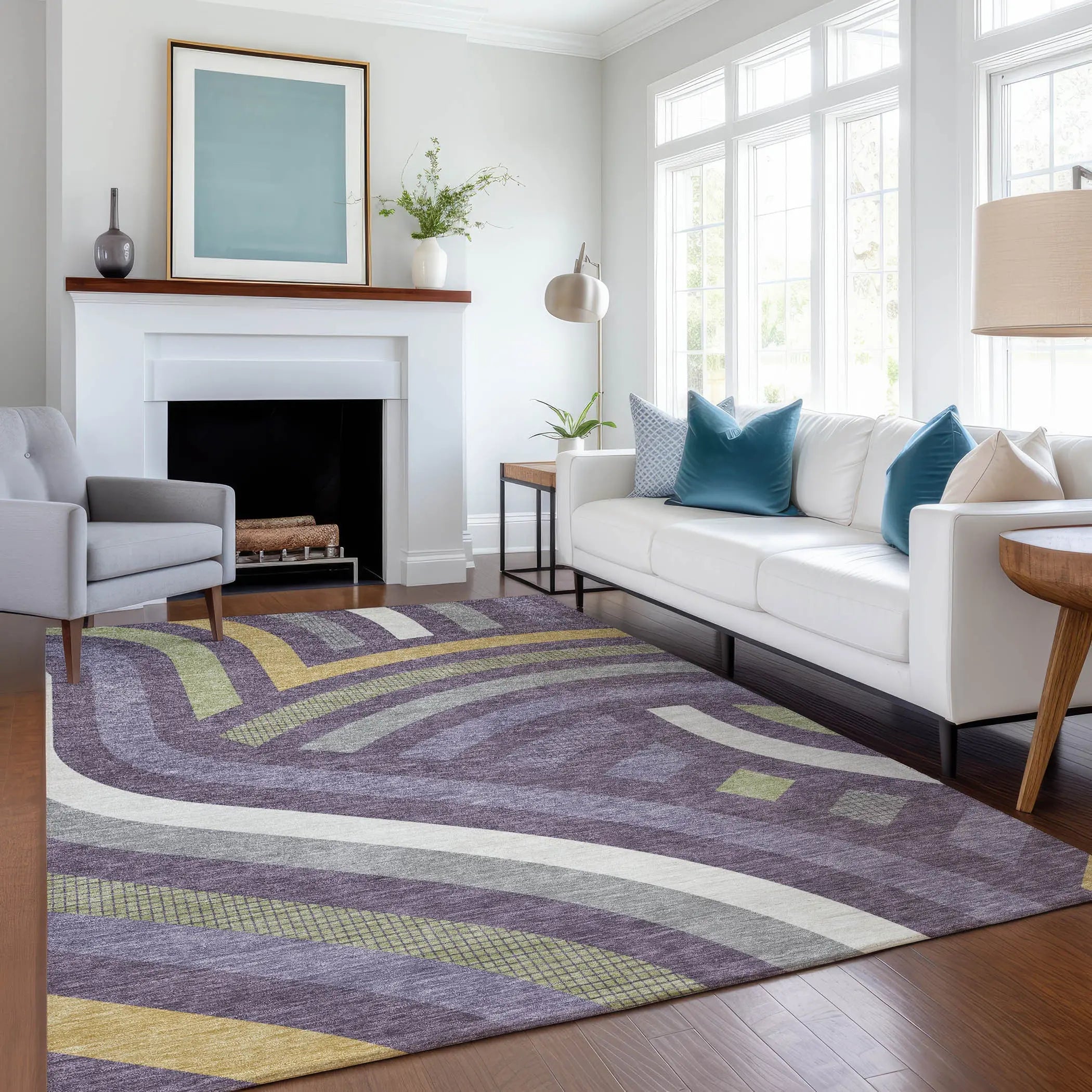 5' X 8' Plum And Purple Abstract Washable Indoor Outdoor Area Rug Homeroots Outdoor