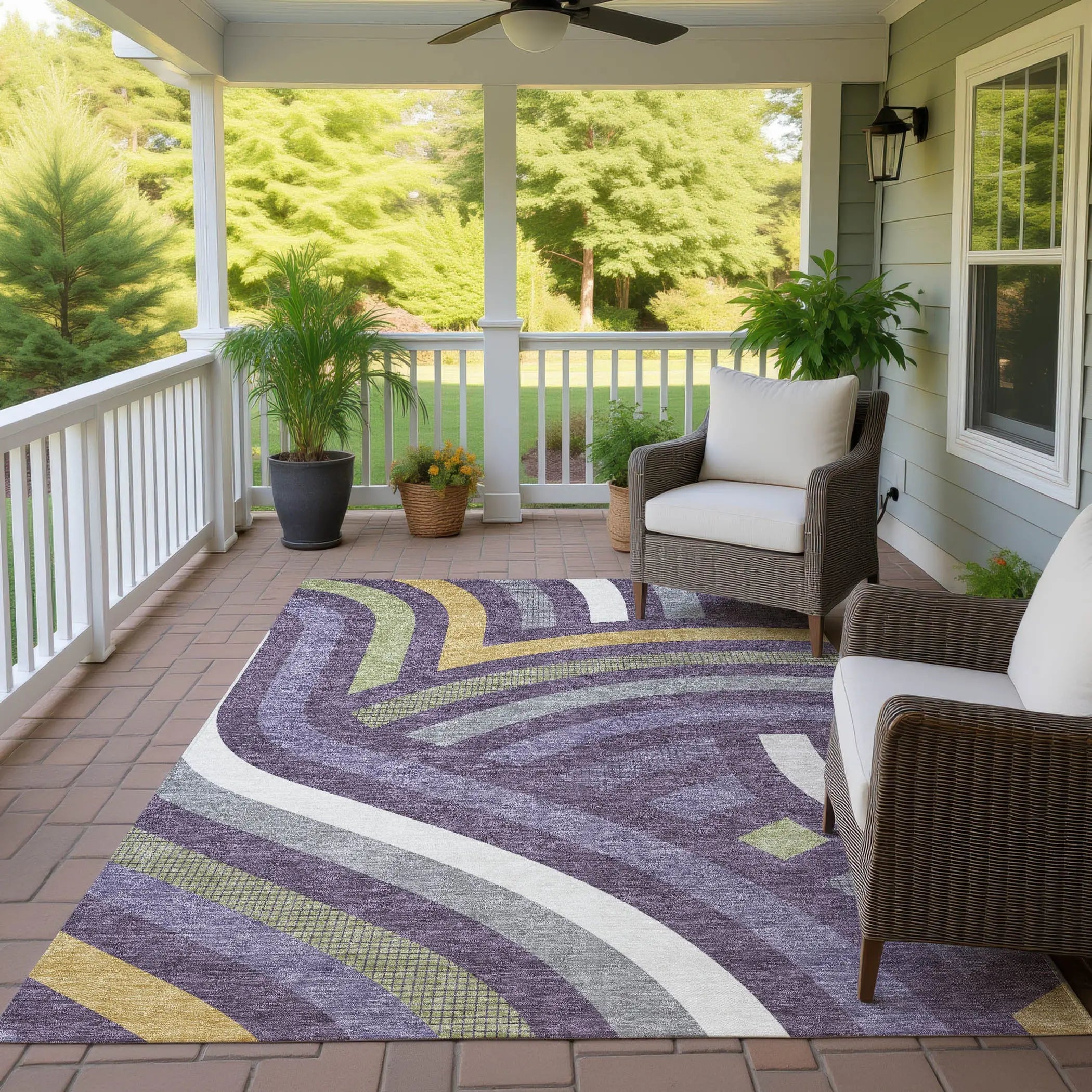 5' X 8' Plum And Purple Abstract Washable Indoor Outdoor Area Rug Homeroots Outdoor