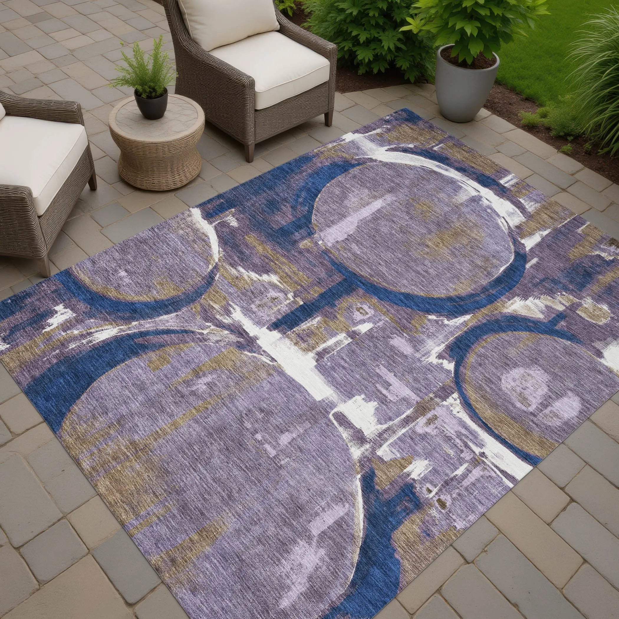 5' X 8' Plum And Purple Abstract Washable Indoor Outdoor Area Rug Homeroots Outdoor