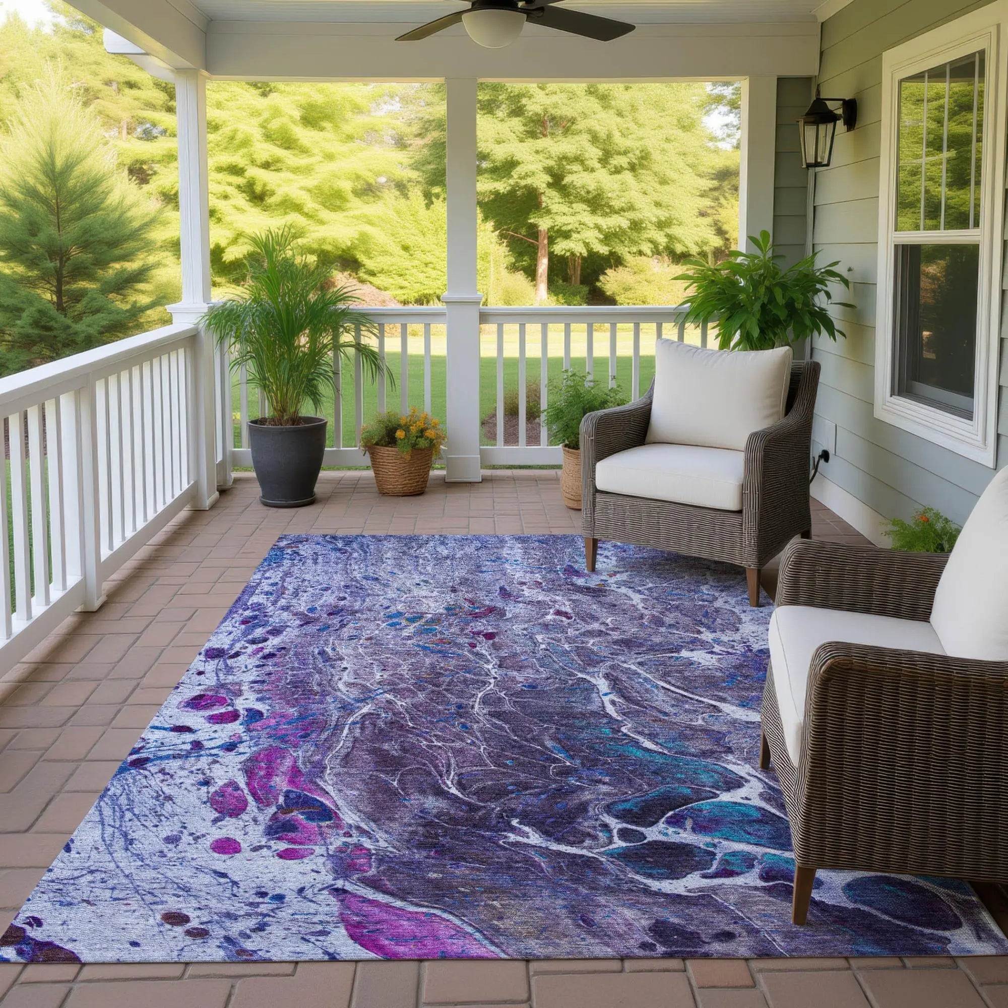 5' X 8' Plum And Purple Abstract Washable Indoor Outdoor Area Rug Homeroots Outdoor