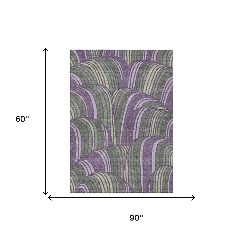 5' X 8' Plum And Purple Abstract Washable Indoor Outdoor Area Rug Homeroots Outdoor