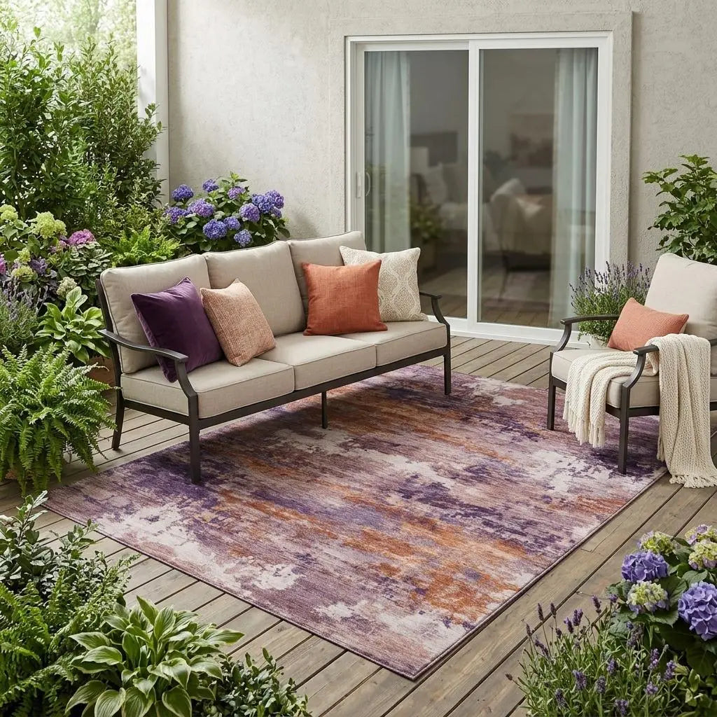 5' X 8' Plum And Purple Abstract Washable Indoor Outdoor Area Rug Homeroots Outdoor